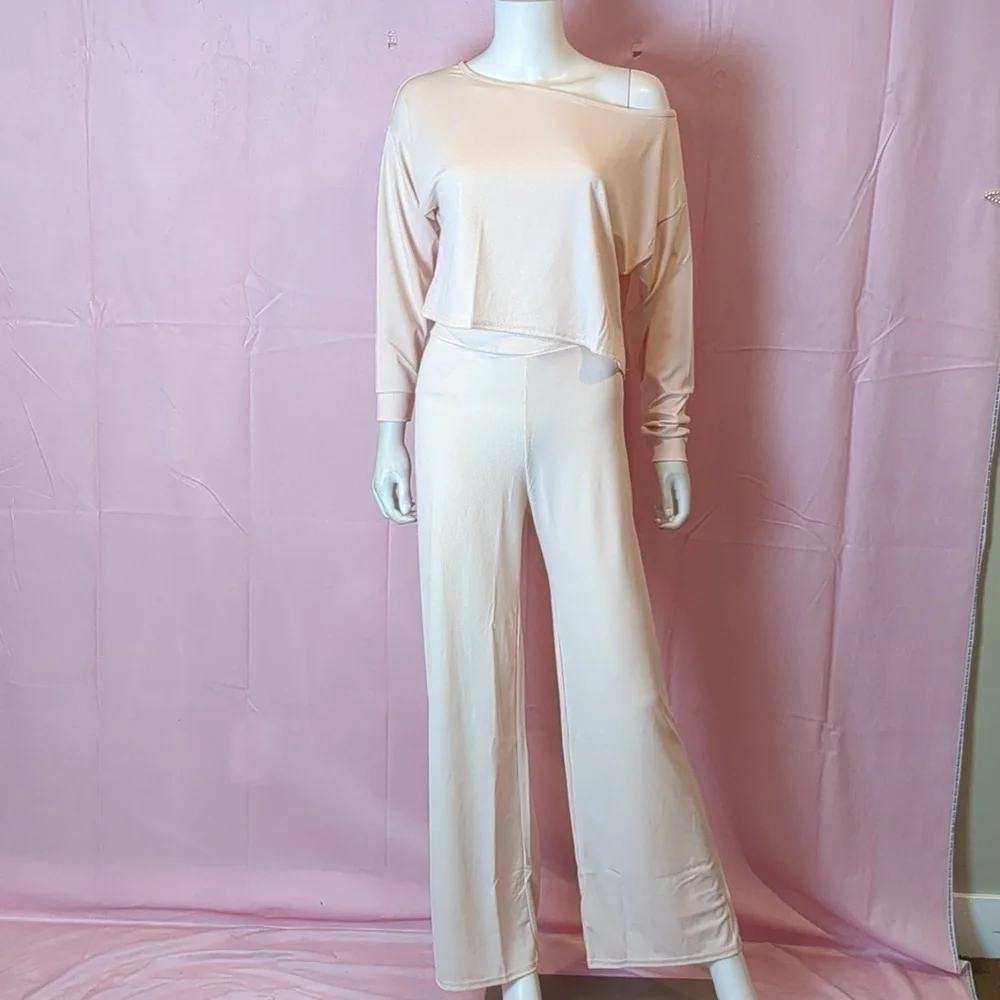 Nasty Gal Rib Oversized Sweater and Wide Leg Pants Lounge Set in Pink size 6